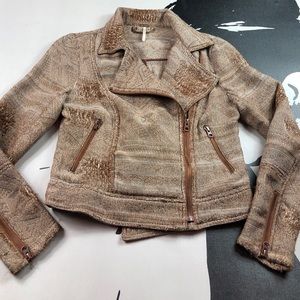 Free People Brown Moto Jacket Distressed
